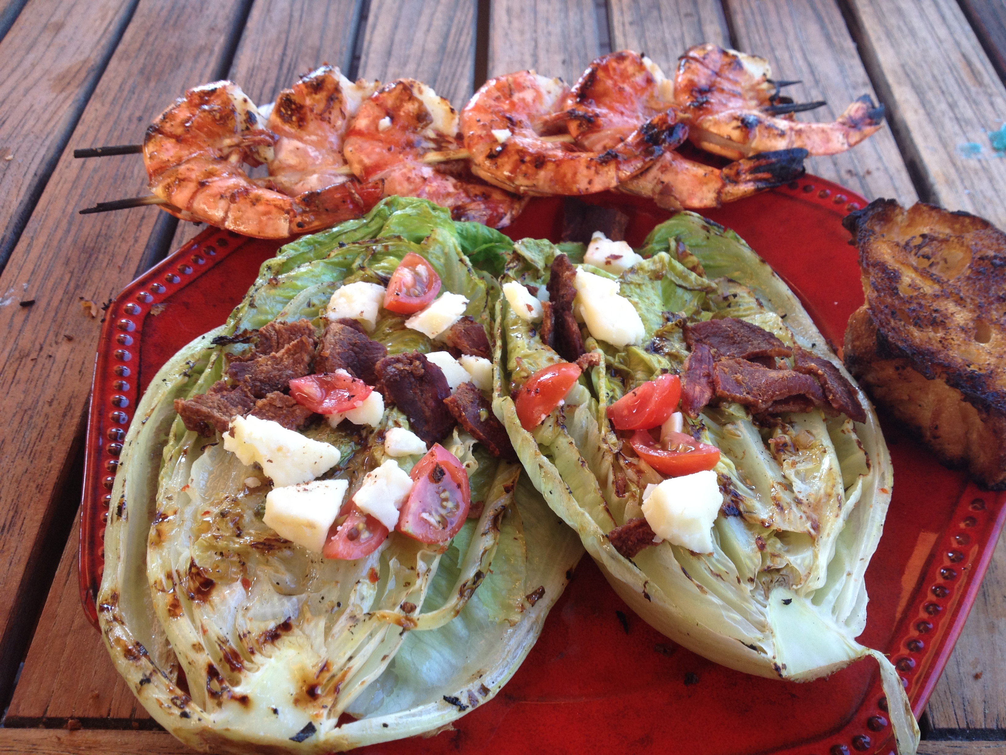 grilled shrimp with romaine salad