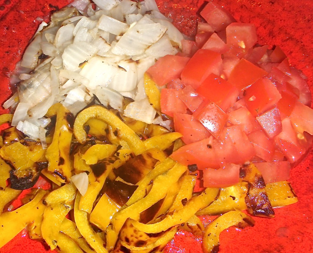 Grilled Peppers and Onions with Diced Tomato