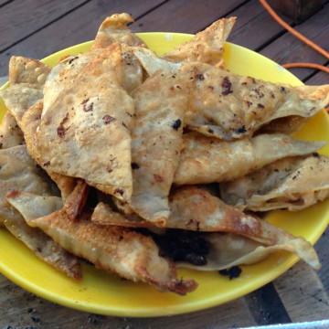 Crab Rangoon's crispy golden brown when cooked on the Big Green Egg