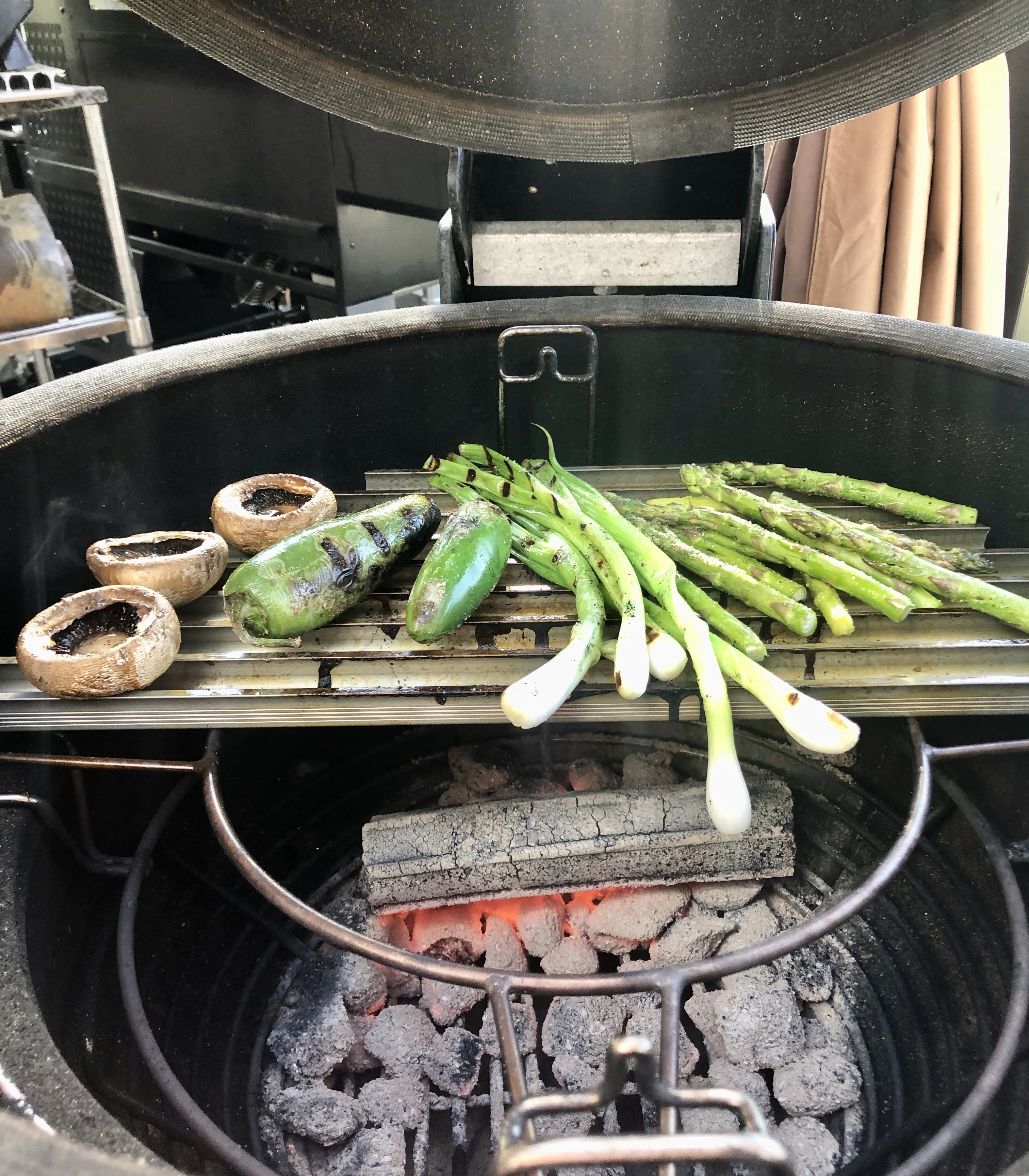 veggies cooking over charcoal