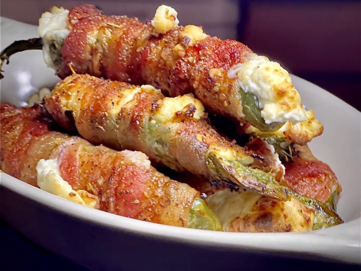 Bacon-wrapped jalapeno poppers