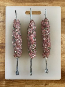 meat on kebab skewer