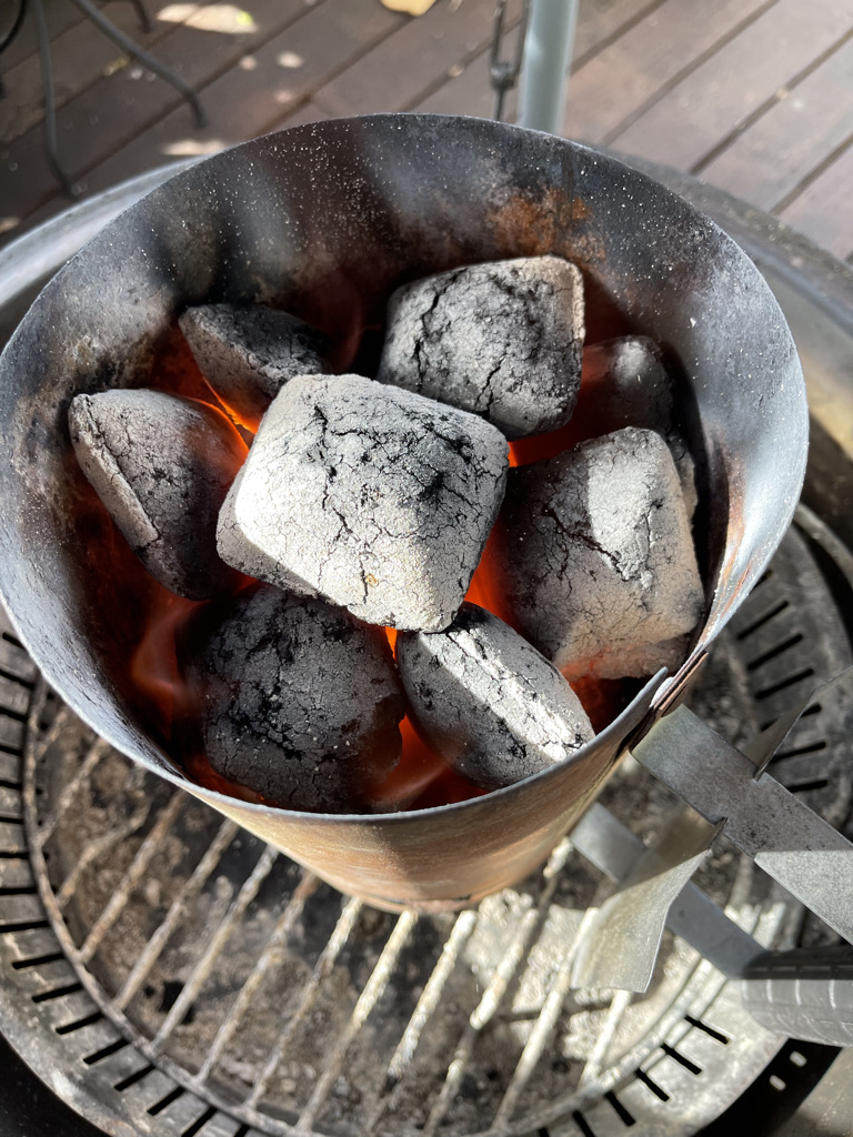 charcoal ready for cooking beef bulgogi burgers