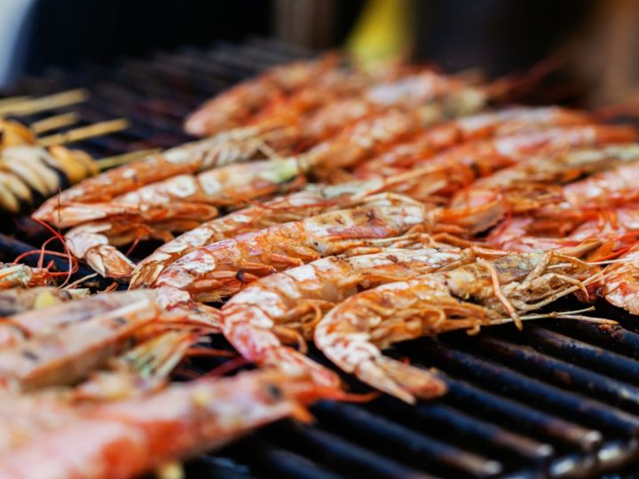shrimp cooking on grill